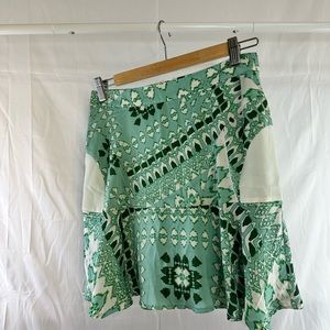 Boho Chic Green & Cream Patterned A-Line Skirt